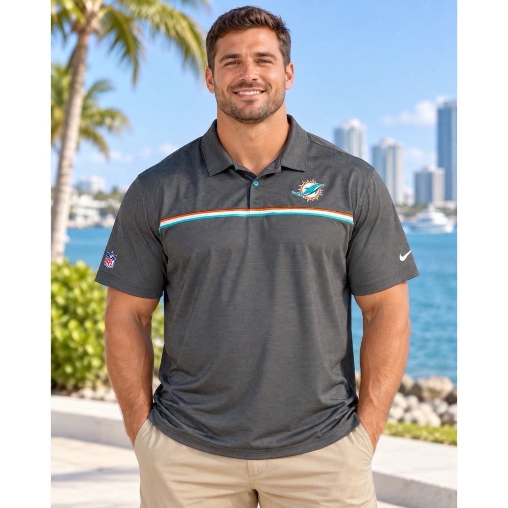Nike Dri-FIT Miami Dolphins NFL On Field Gray Polo Shirt Men's Golf